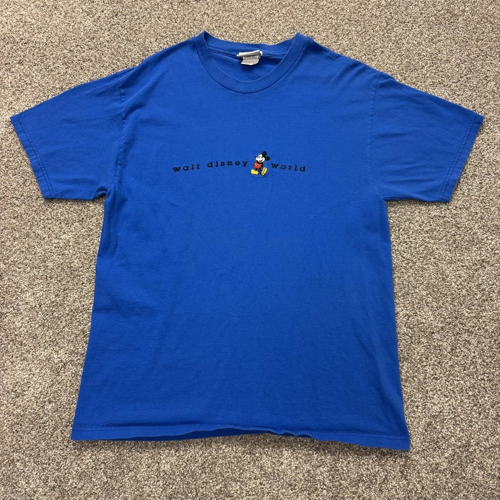 Vintage Walt Disney World Mickey Mouse Shirt Mens Large Blue Graphic Tee T-Shirt